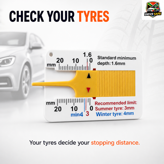 Drive Safe™ –  Portable Tire Wear Gauge for Cars, Bikes, Trucks 0–20mm